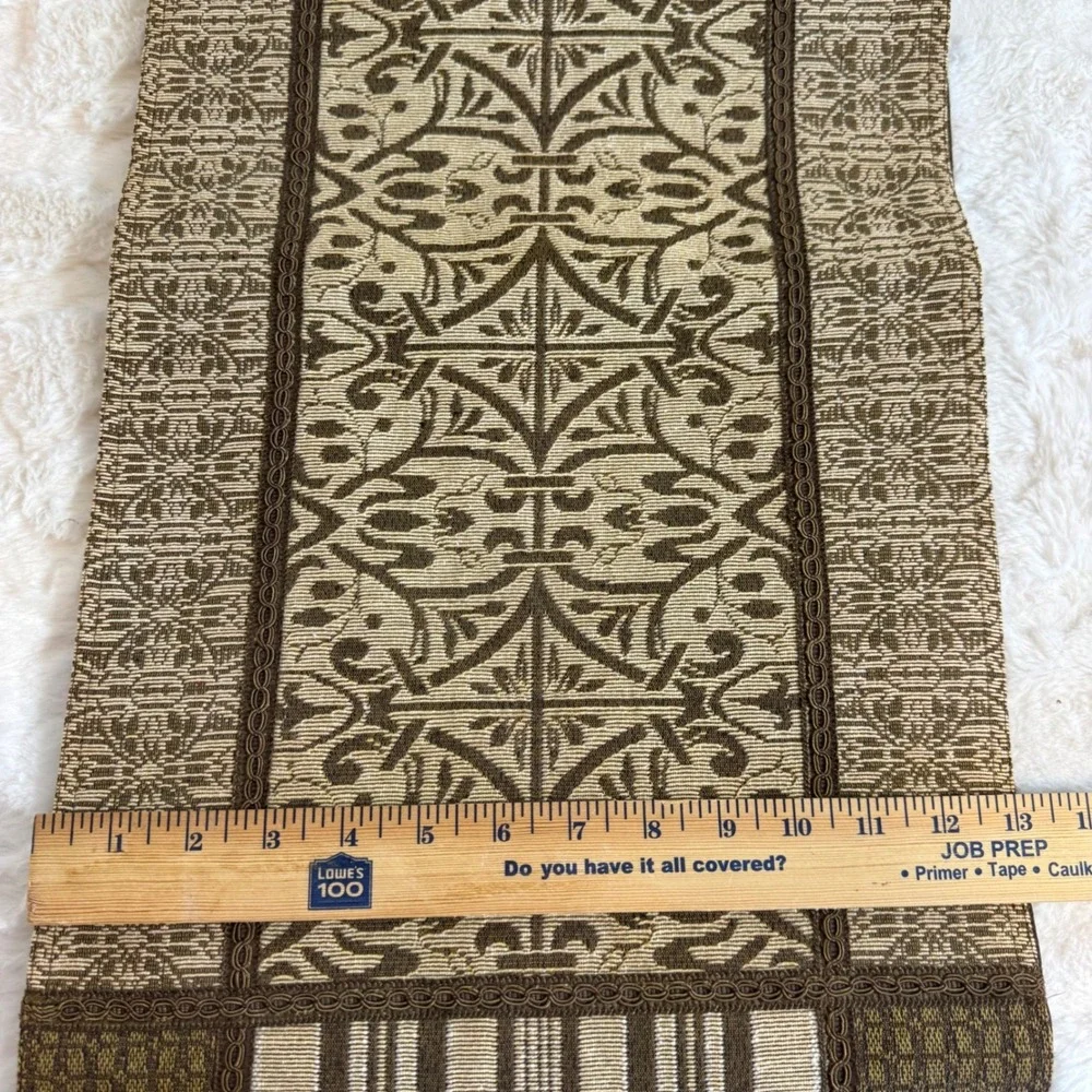Chris Madden JCPenney Home Brown Tan Damask Stripe Fringed Table Runner 13x72